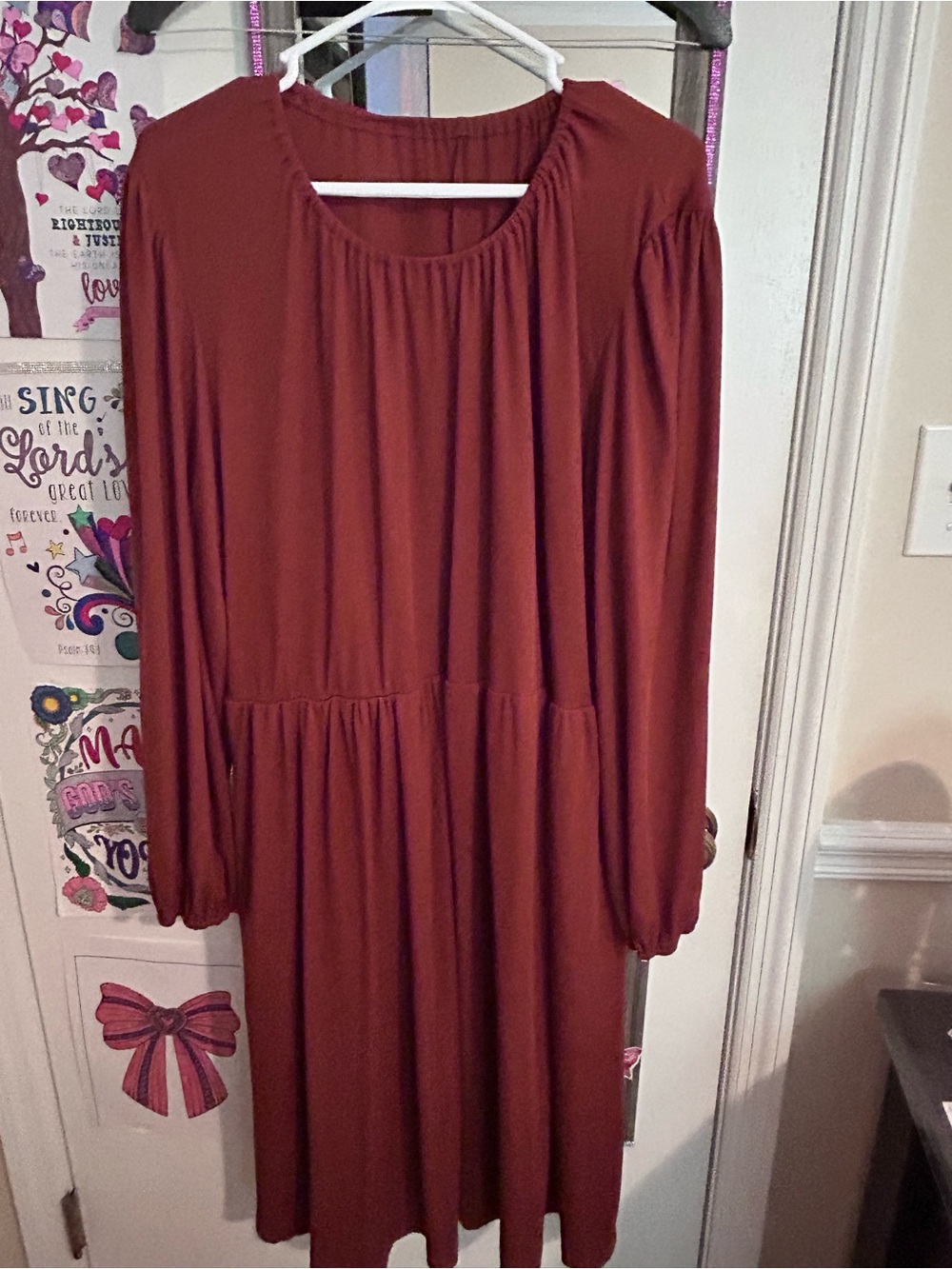 SHEIN Rust Long Sleeve Tiered Midi Dress